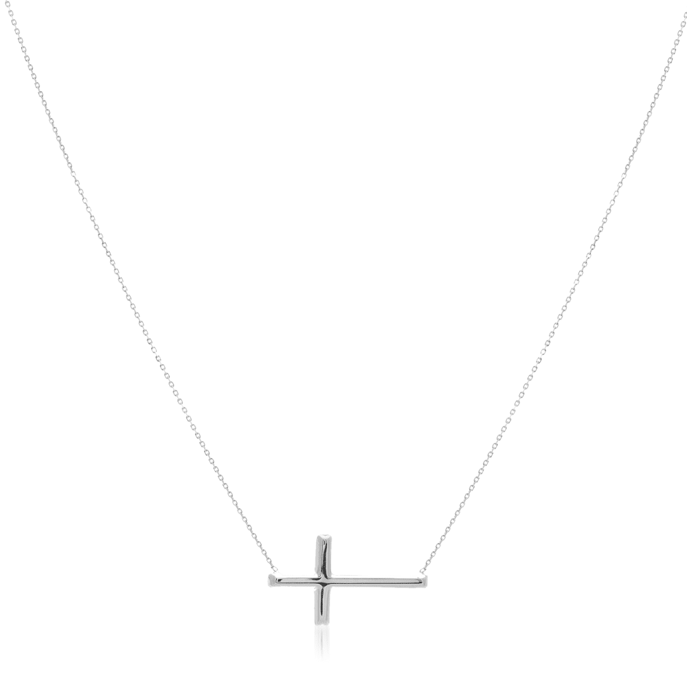 Gabriel & Co 14K Yellow Gold Diamond Curved Sideways Cross Necklace