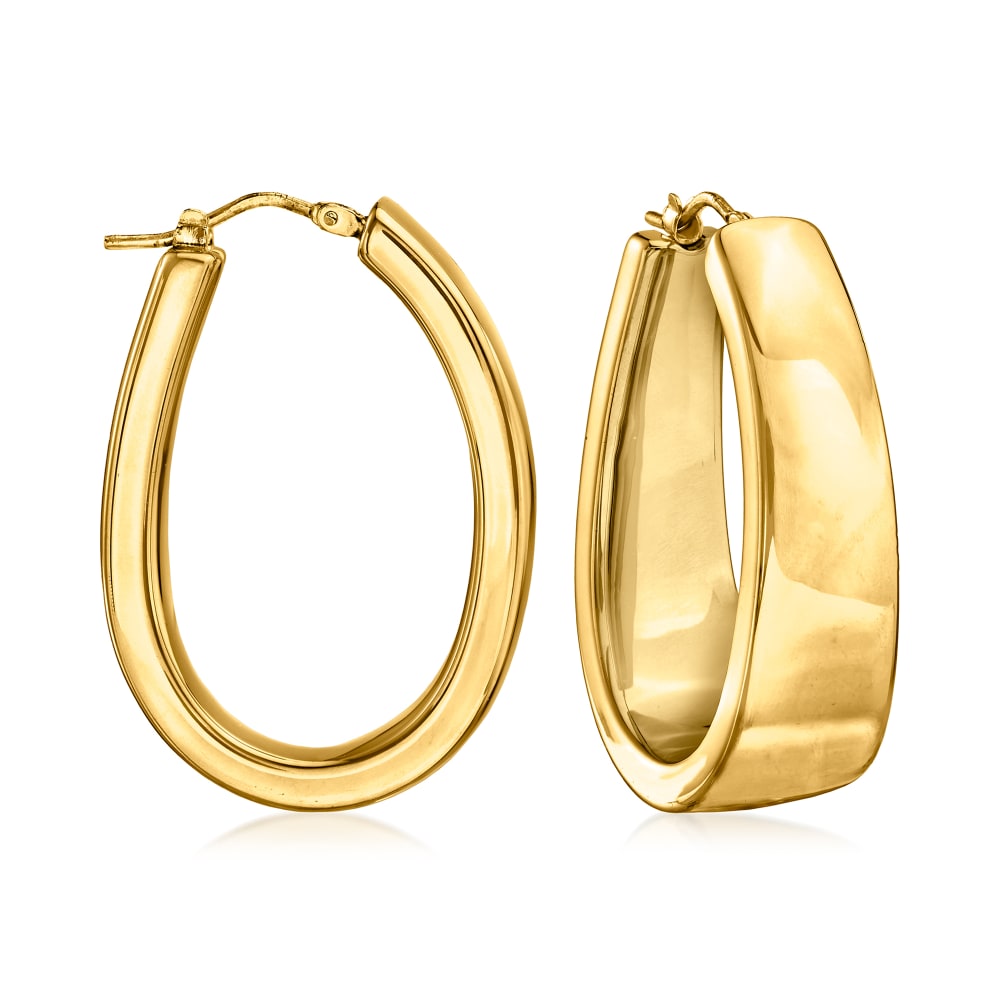 Italian Andiamo 14kt Yellow Gold Over Resin Oval Hoop Earrings