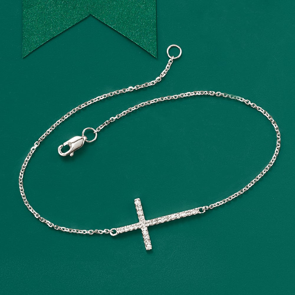 14K Solid Gold Diamond Horizontal Double Cross Bracelet 14K Real Gold Two Cross  Bracelet Religious Gift for Women Christian Jewelry - Etsy