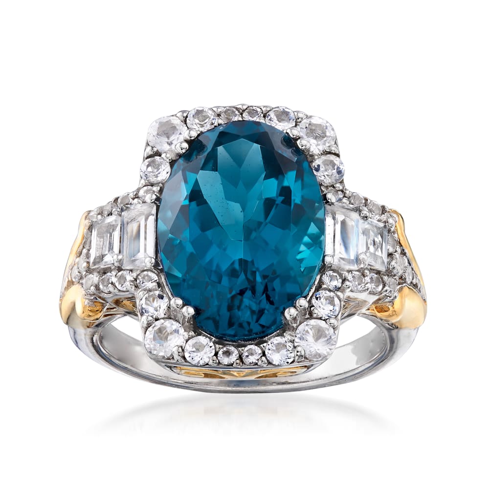 6.70 ct. t.w. London Blue and White Topaz Ring in Two-Tone Sterling ...