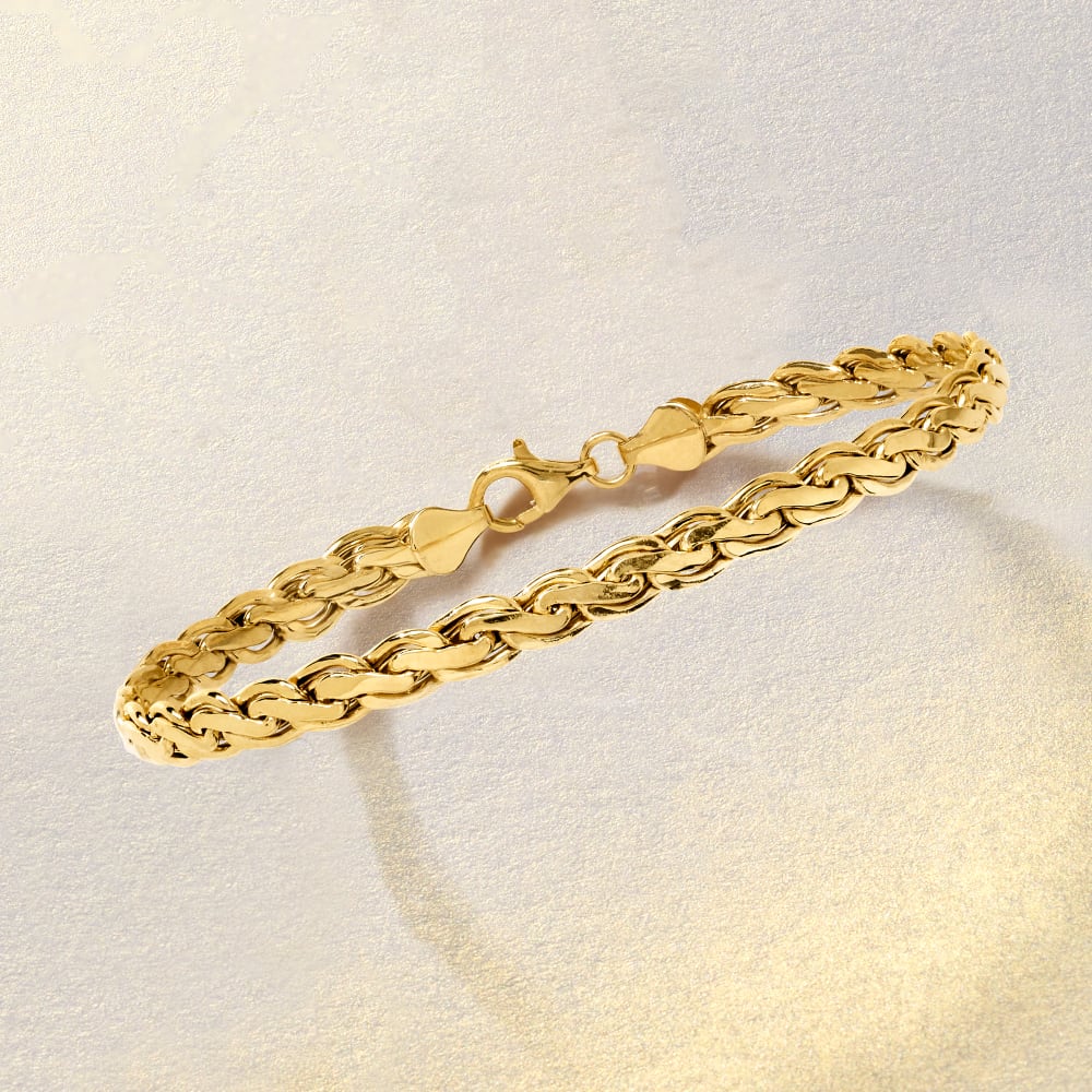 Ross-Simons - 14kt Yellow Gold Flat Rope-Chain Bracelet. 7