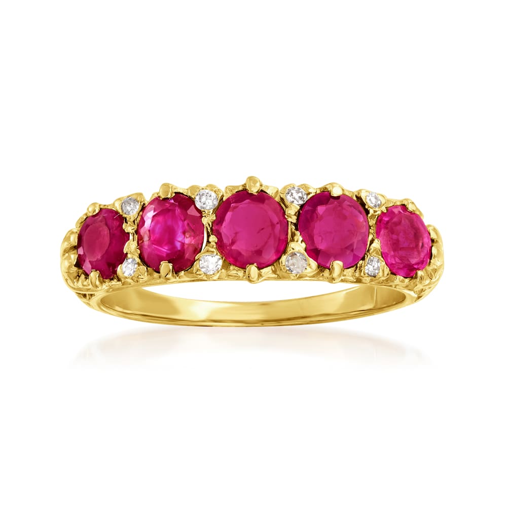 C. 1960 Vintage 1.50 ct. t.w. Ruby Five-Stone Ring with Diamond Accents ...