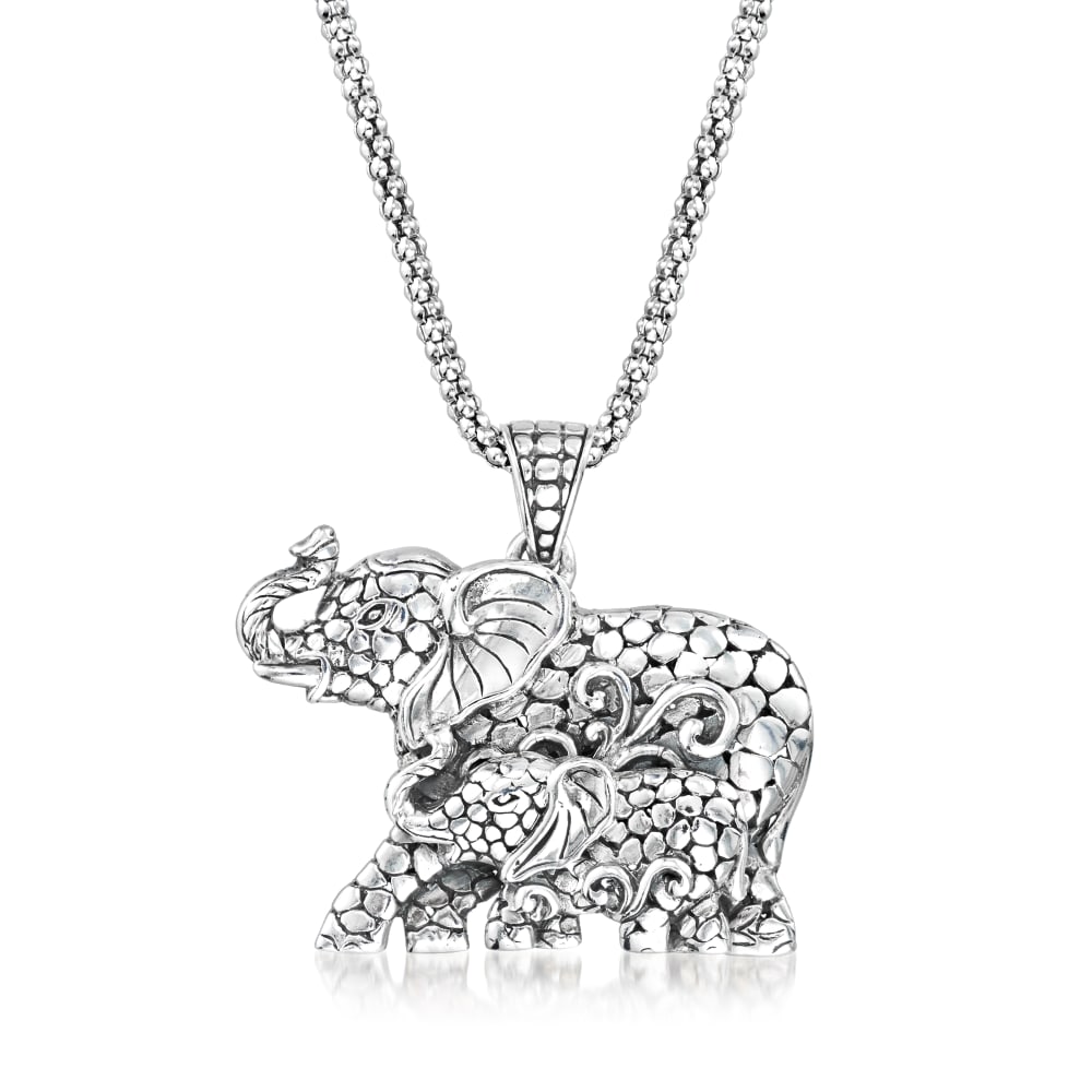Sterling Silver Bali Style Mother and Child Elephant Pendant