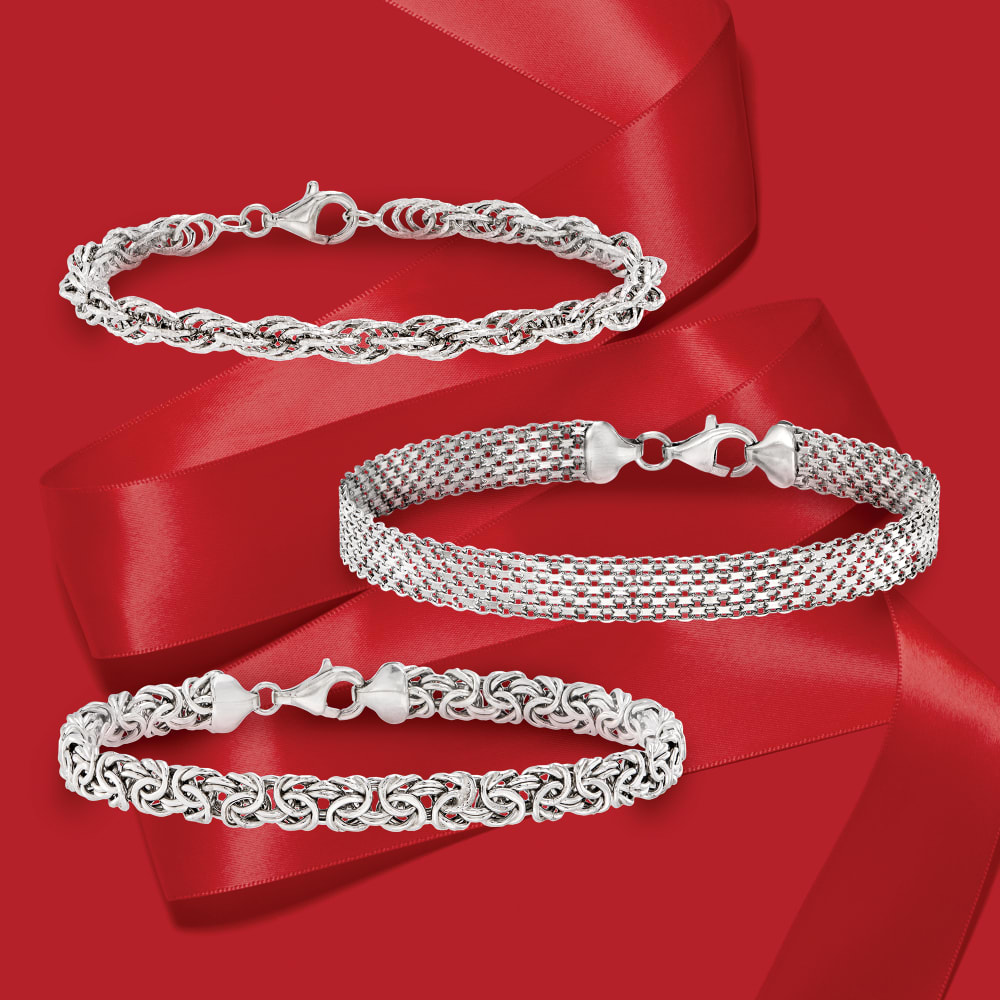 Ross-Simons - Sterling Silver Jewelry Set: Three Link Bracelets. 8