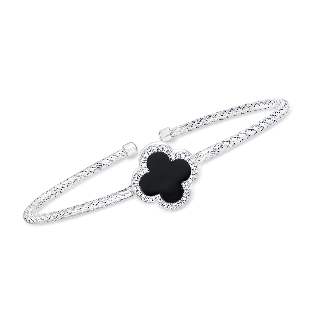 Van Cleef & Arpels Alhambra Clover Bracelet White Black Agate Online ...