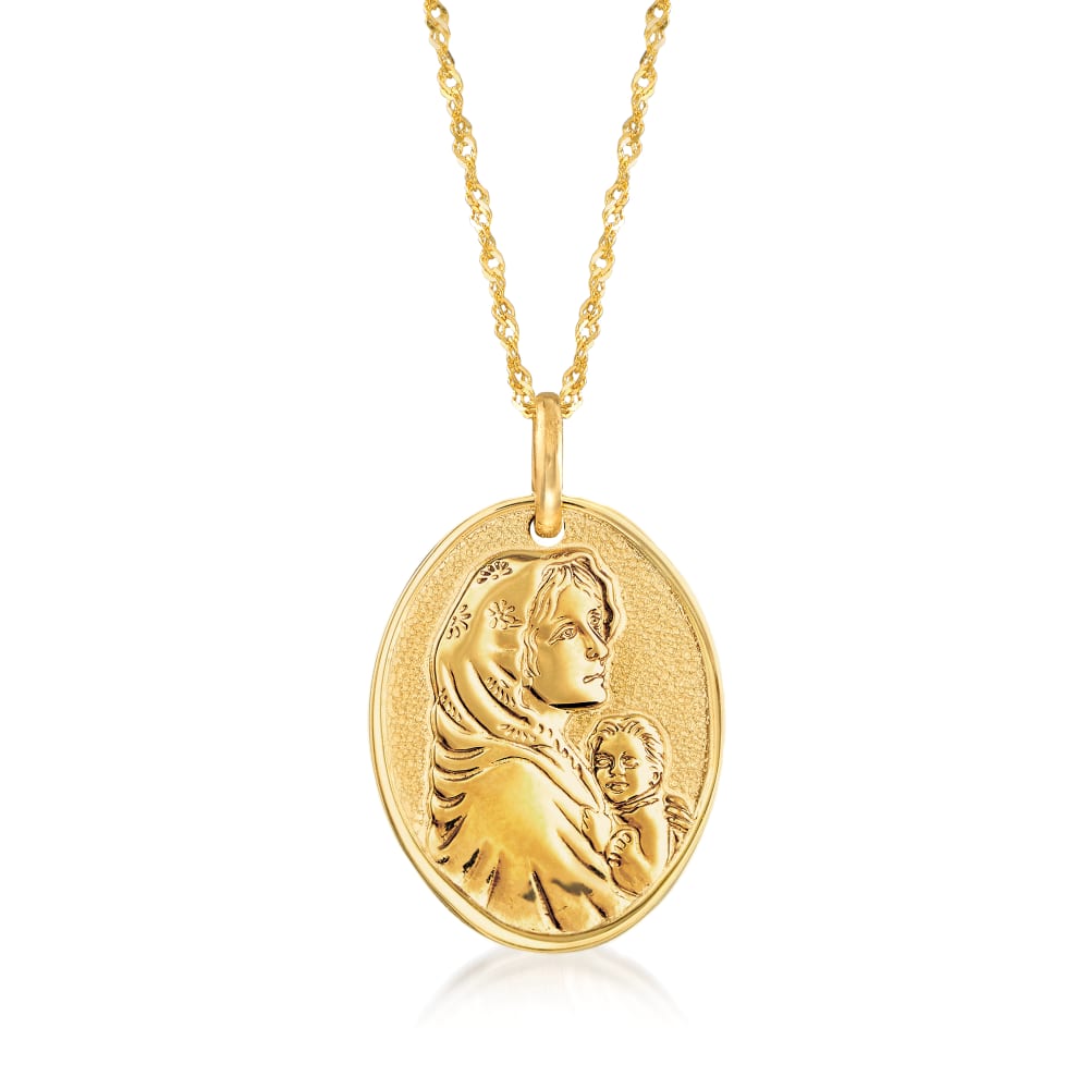 Italian 14kt Yellow Gold Blessed Mother Adjustable Pendant