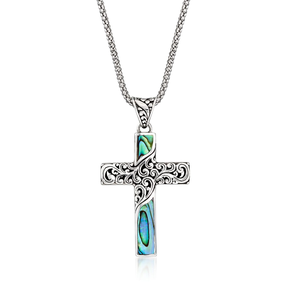Abalone top cross necklace