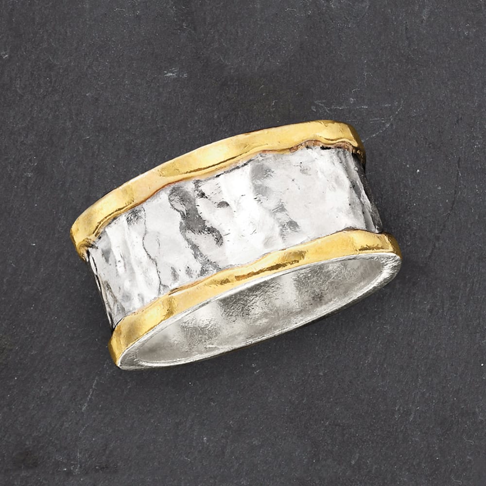 Sterling Silver and 14kt Yellow Gold Hammered Ring | Ross-Simons