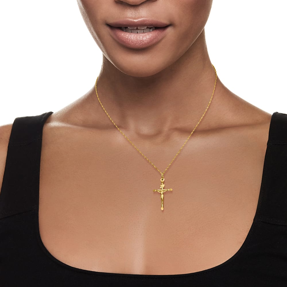 9k Yellow Solid Gold Gf Italian Inri Jesus Crucifix Cross Pendant Figaro  Link Chain Necklace 60cm 3mm Womens Mens - Pendants - AliExpress