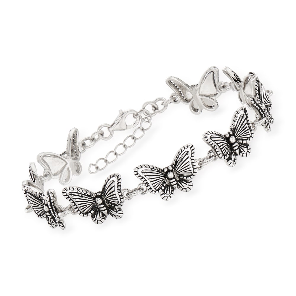 Enamel Butterfly Bracelet - Sterling Silver - Vintage