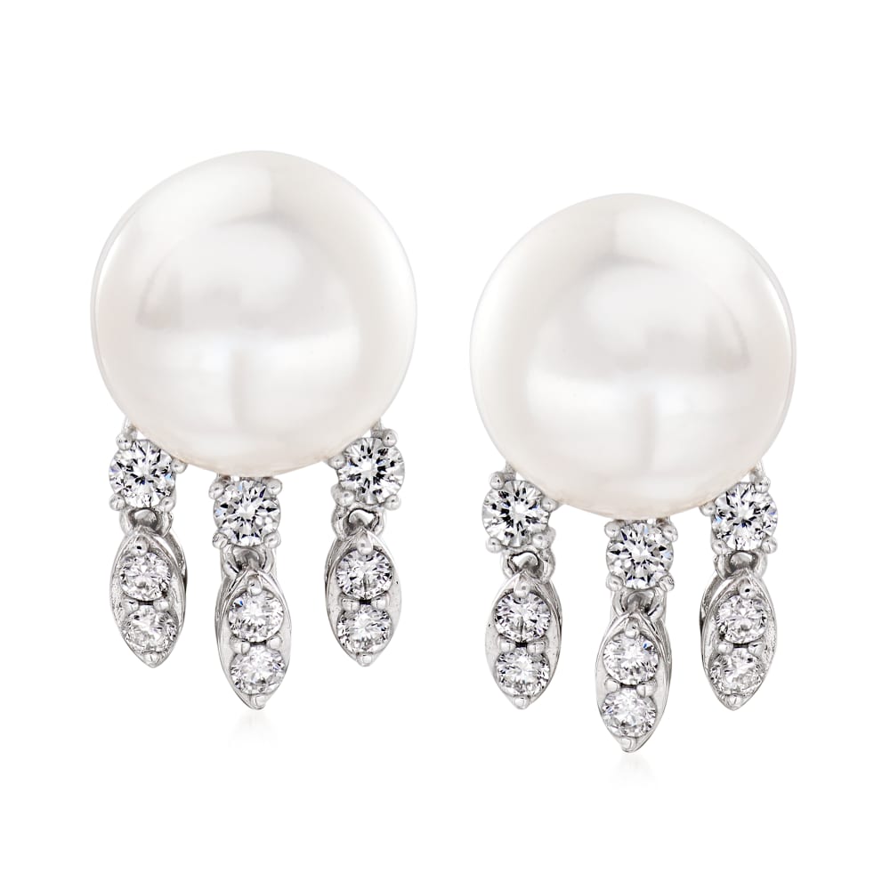 11-11.5mm Cultured Pearl and .66 ct. t.w. Diamond Drop Earrings in 14kt  White Gold