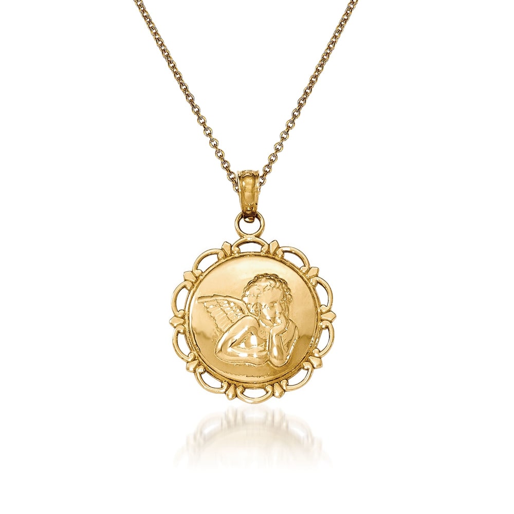 14kt Yellow Gold Angel Pendant Necklace | Ross-Simons