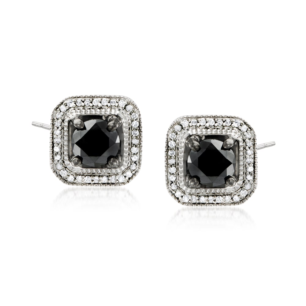 3.00 ct. t.w. Black and White Diamond Stud Earrings in Sterling
