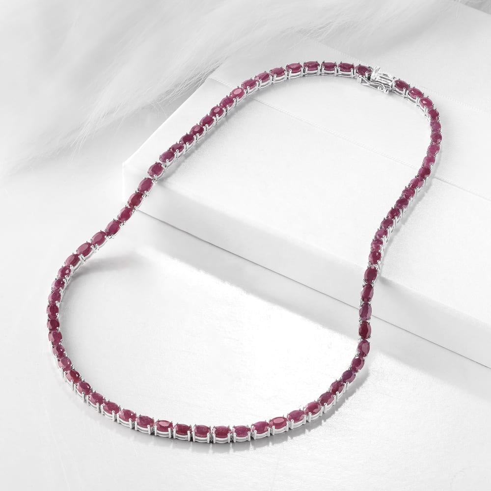 40.00 ct. t.w. Ruby Tennis Necklace in Sterling Silver Ross Simons