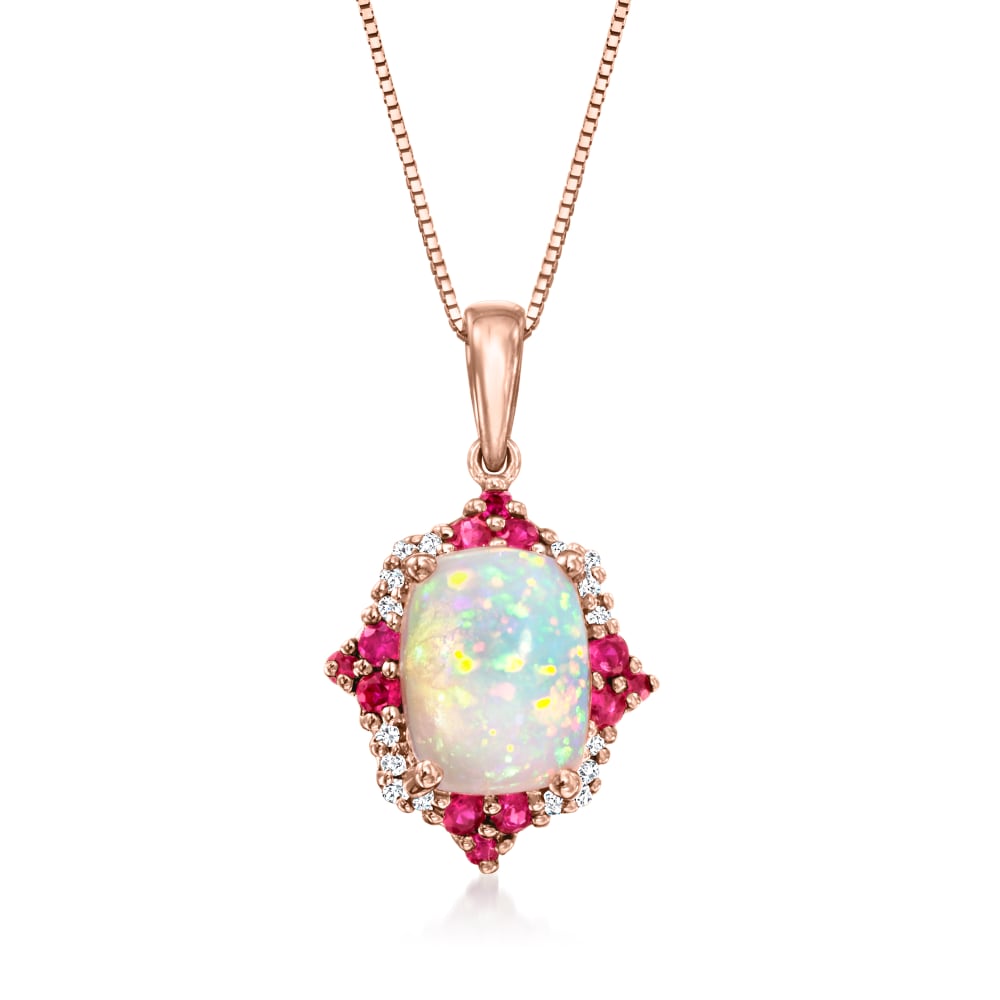 Van Doran Gold Tone Genuine Ruby & Opal Necklace 18