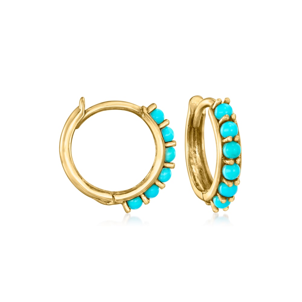 Turquoise Hoop Earrings in 14kt Yellow Gold. 1/2