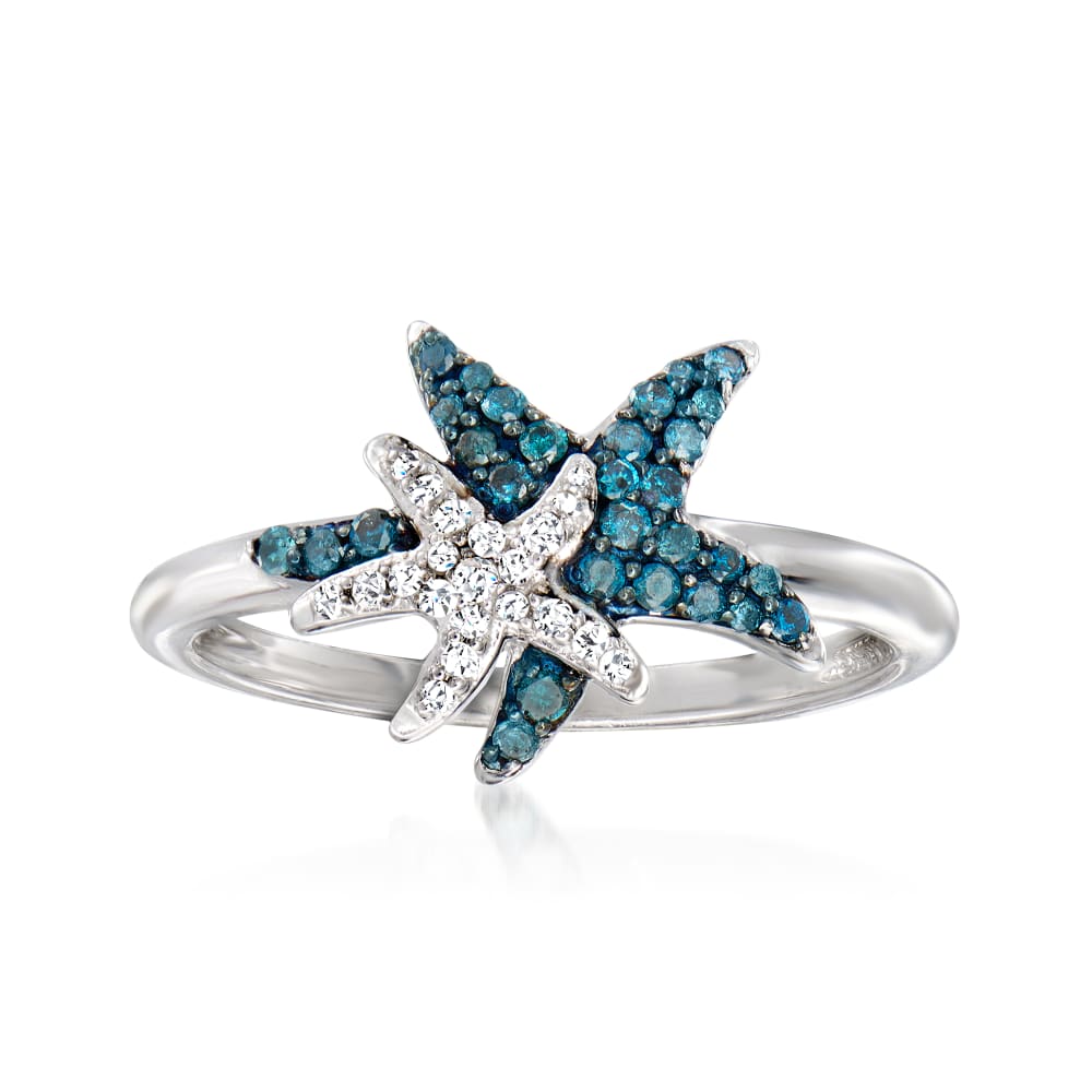 25 ct. t.w. Blue and White Diamond Starfish Ring in Sterling