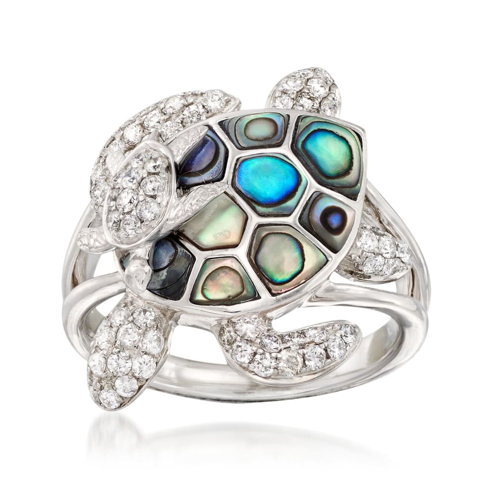 Sor826: Sterling Silver Turtle Paua Shell Ring