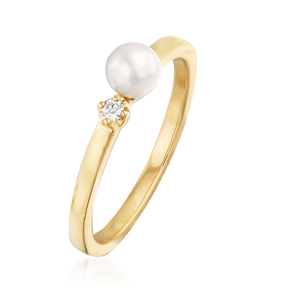 Mikimoto Pearl Ring in Yellow Gold with Accent Diamond