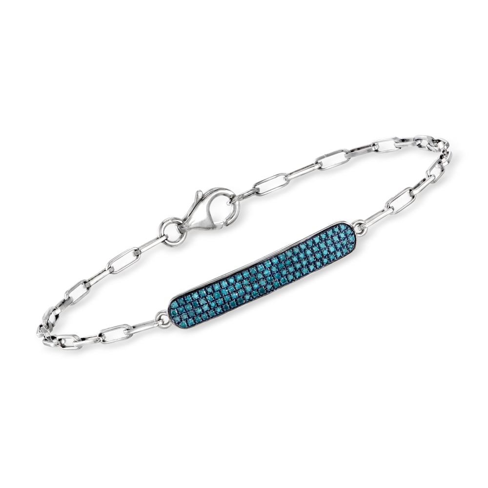 32 ct. t.w. Blue Diamond Paper Clip Link Bar Bracelet in Sterling
