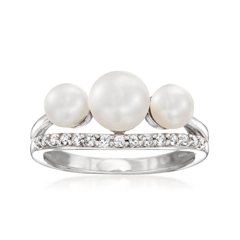 Cultured Freshwater Pearl Ring White Topaz Sterling Silver