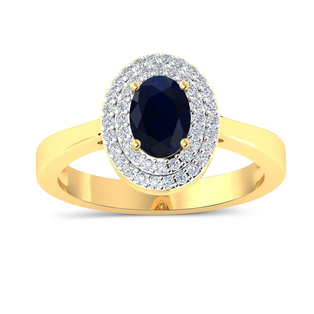 1.00 Carat Sapphire and .16 ct. t.w. Diamond Ring in 14kt Yellow