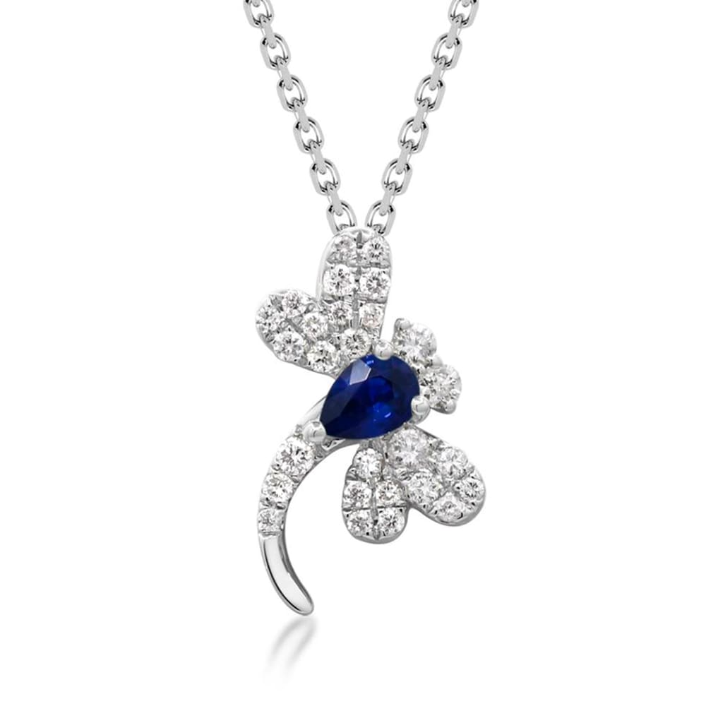 Signature Collection 14k White Gold Sapphire and Diamond Dragonfly Pendant  45011 - Emerald Lady Jewelry