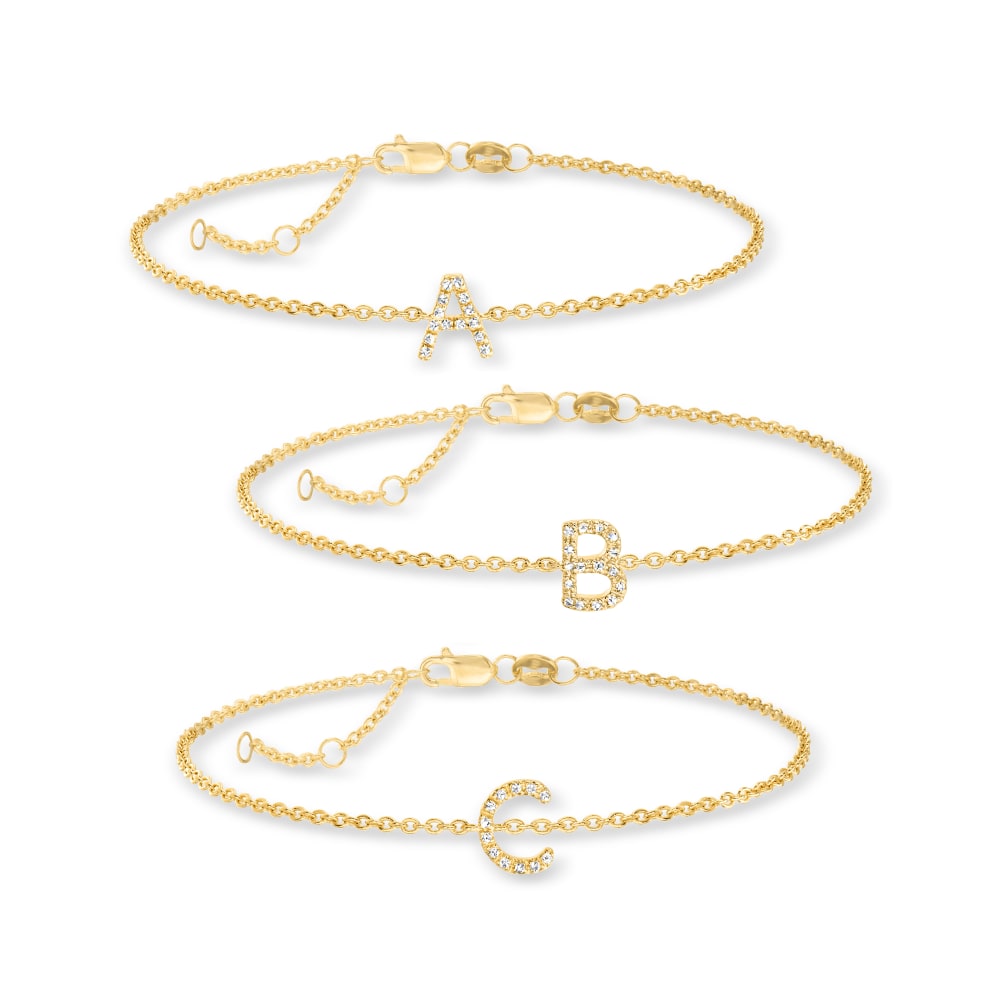 Ross-Simons - Y - Diamond-Accented Initial Bracelet in 18kt Yellow Gold Over Sterling. 7