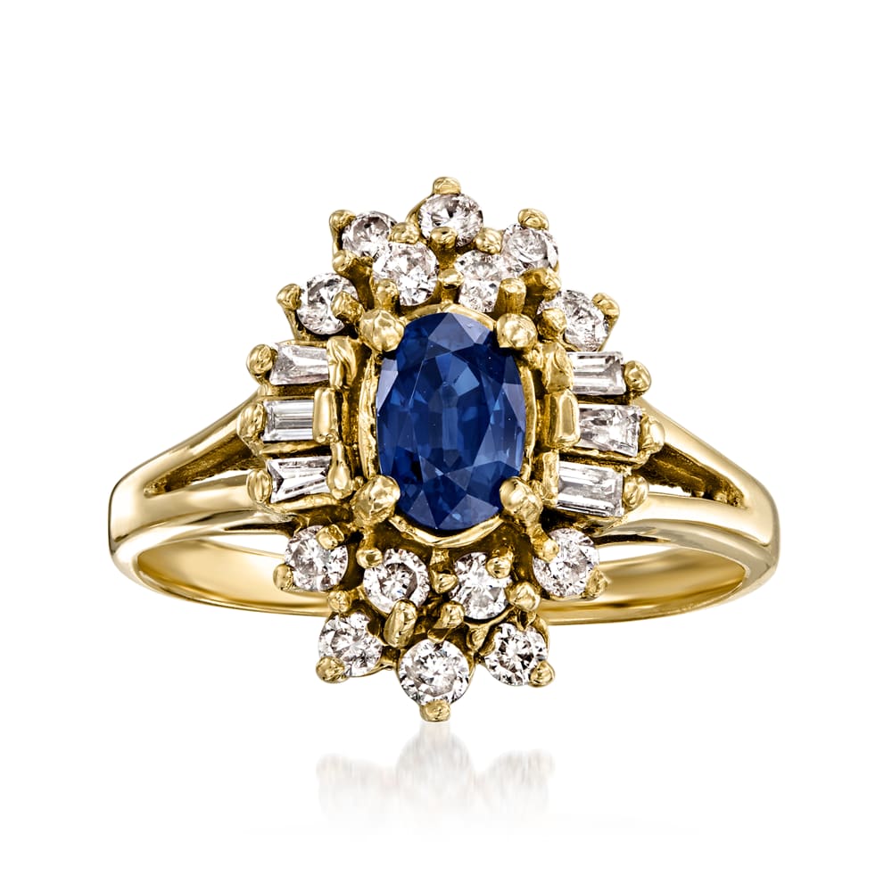 C. 1980 Vintage .60 Carat Sapphire and .35 ct. t.w. Diamond Ring in
