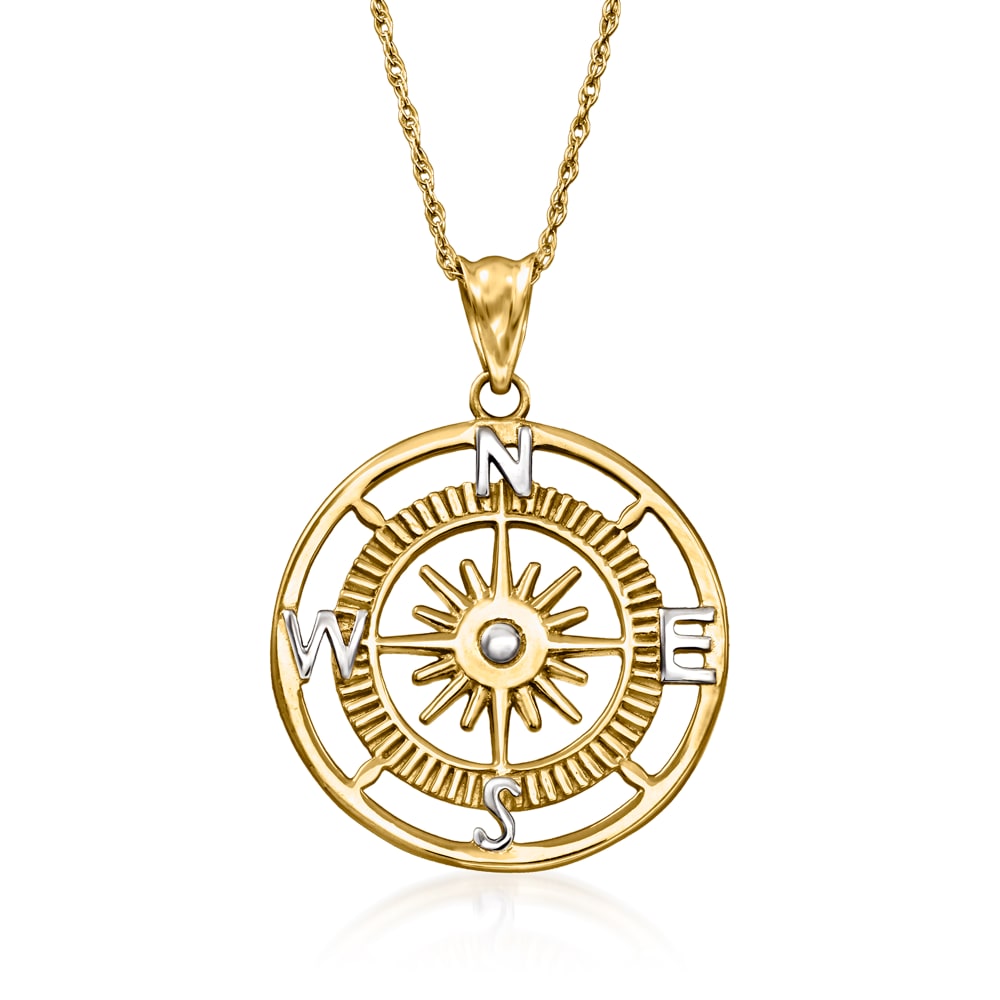 14K Yellow Gold Star Frame With Nautical Compass Center Charm Pendant -  (A91-496) - Roy Rose Jewelry