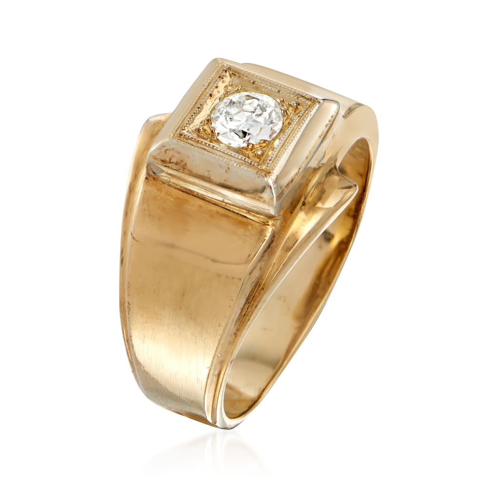 Ross-Simons C. 1990 Vintage .35 Ct. T.W. White and Black Diamond Boy Figure Signet Ring in 18kt Yellow Gold for Female, Adult, Men's, Size: One Size