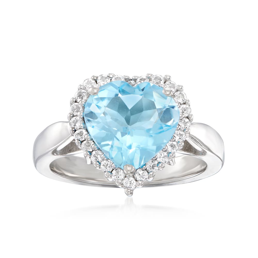 3.90 Carat Swiss Blue Topaz Heart Ring with .50 ct. t.w. White
