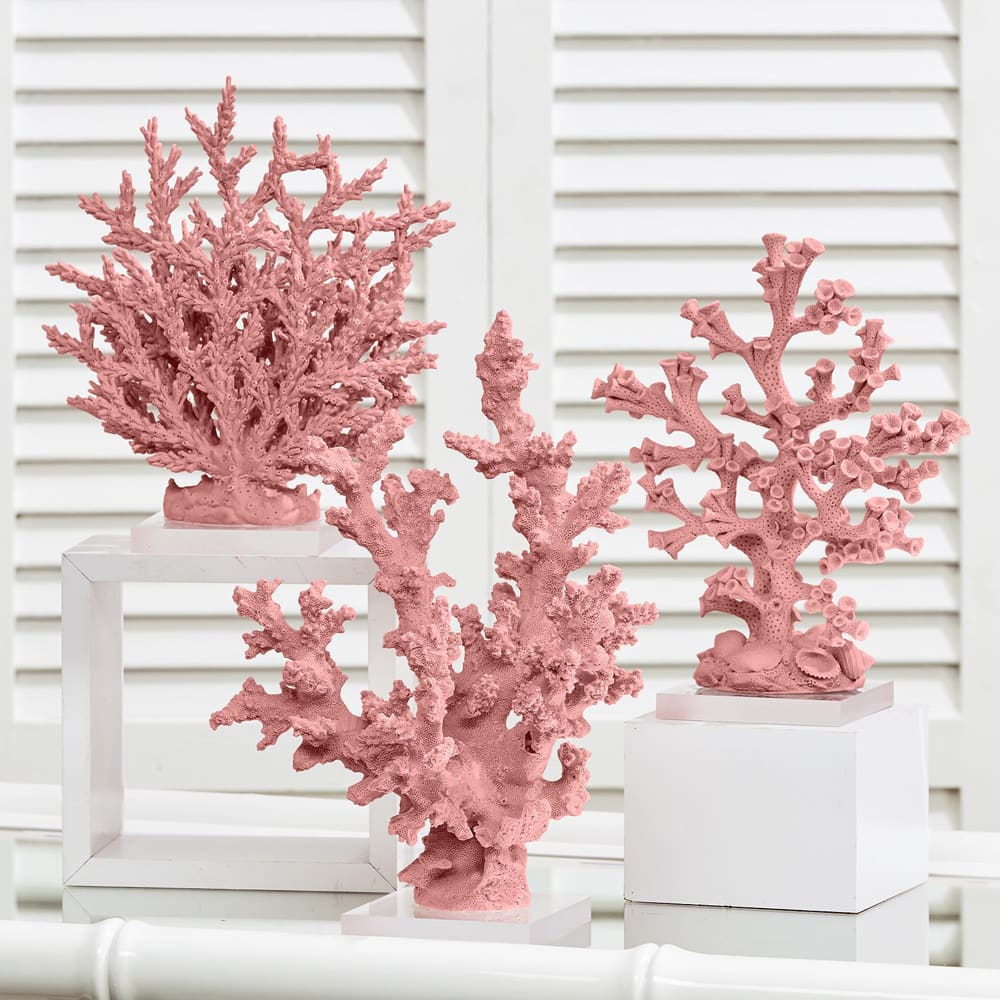 Set of 3 Pink Coral Sculptures on Acrylic Base