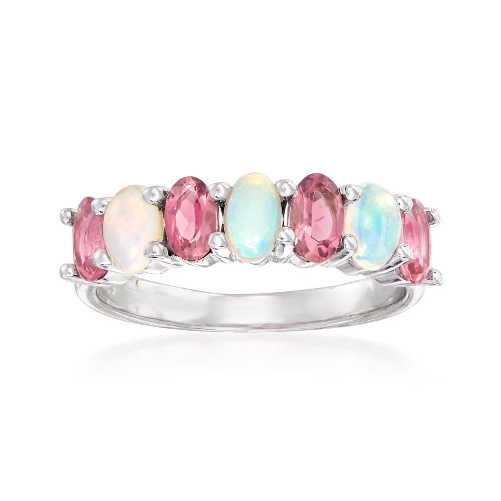 Opal and .90 ct. t.w. Pink Tourmaline Ring in Sterling Silver |