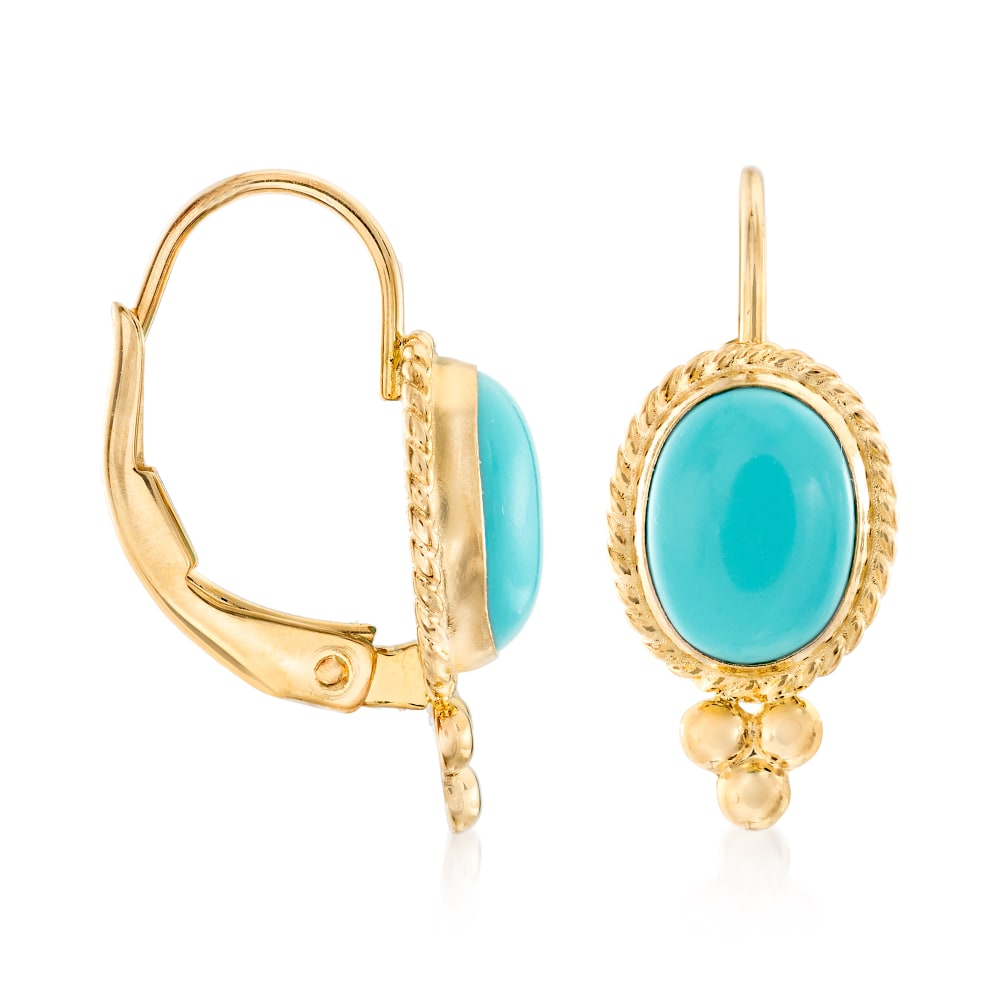Turquoise Roped-Edge Earrings in 14kt Yellow Gold | Ross-Simons
