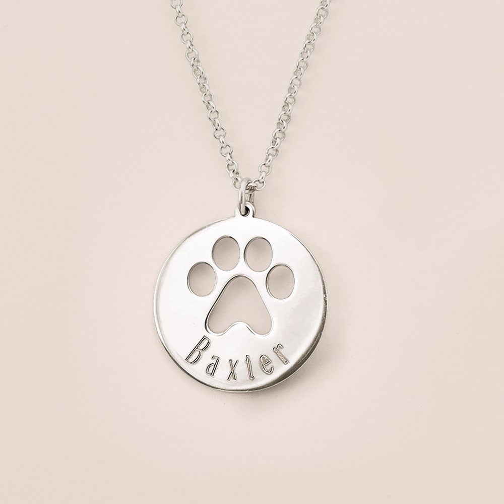 Personalised Sterling Silver Paw Print Disc Necklace | Lisa Angel