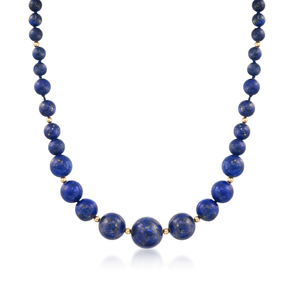6-13mm Lapis Bead Graduated Necklace with 14kt Yellow Gold | Ross-Simons