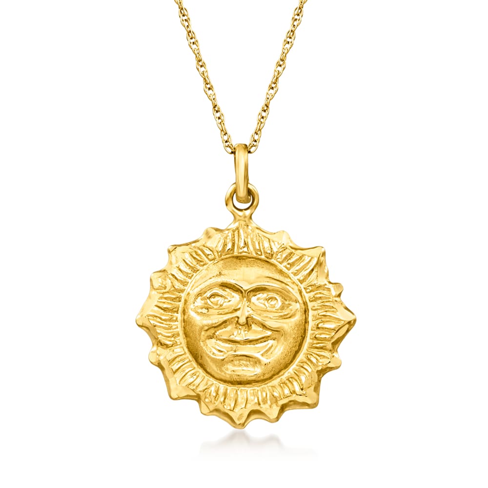 14K Gold Diamond Sun Moon & Stars Medallion Necklace Charm
