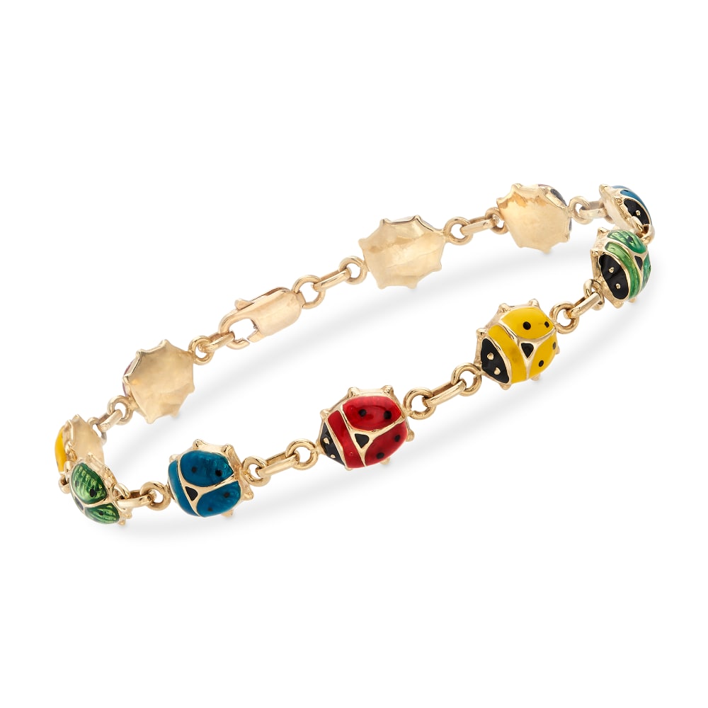 Quality Gold 14K Enamel and Resin Ladybug Bracelet SF1518-7 - Getzow  Jewelers