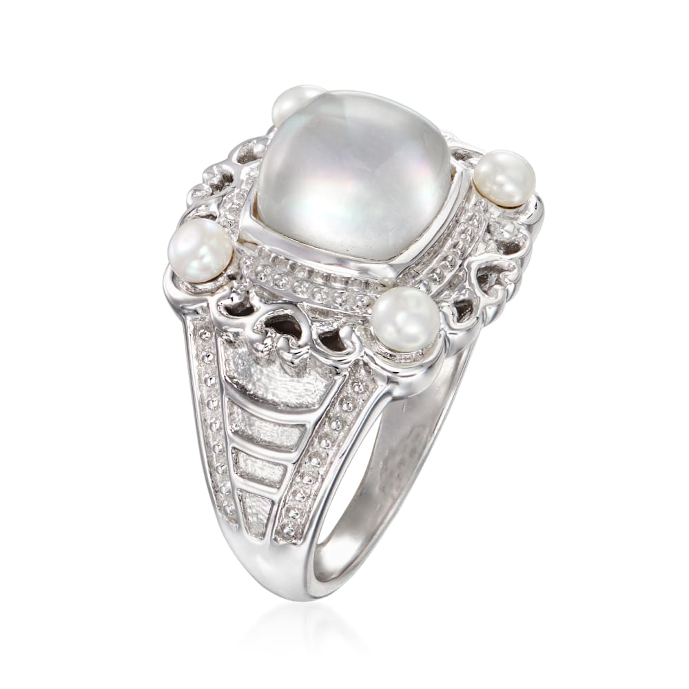Mother-Of-Pearl Doublet Ring with 3mm Cultured Pearls in Sterling ...