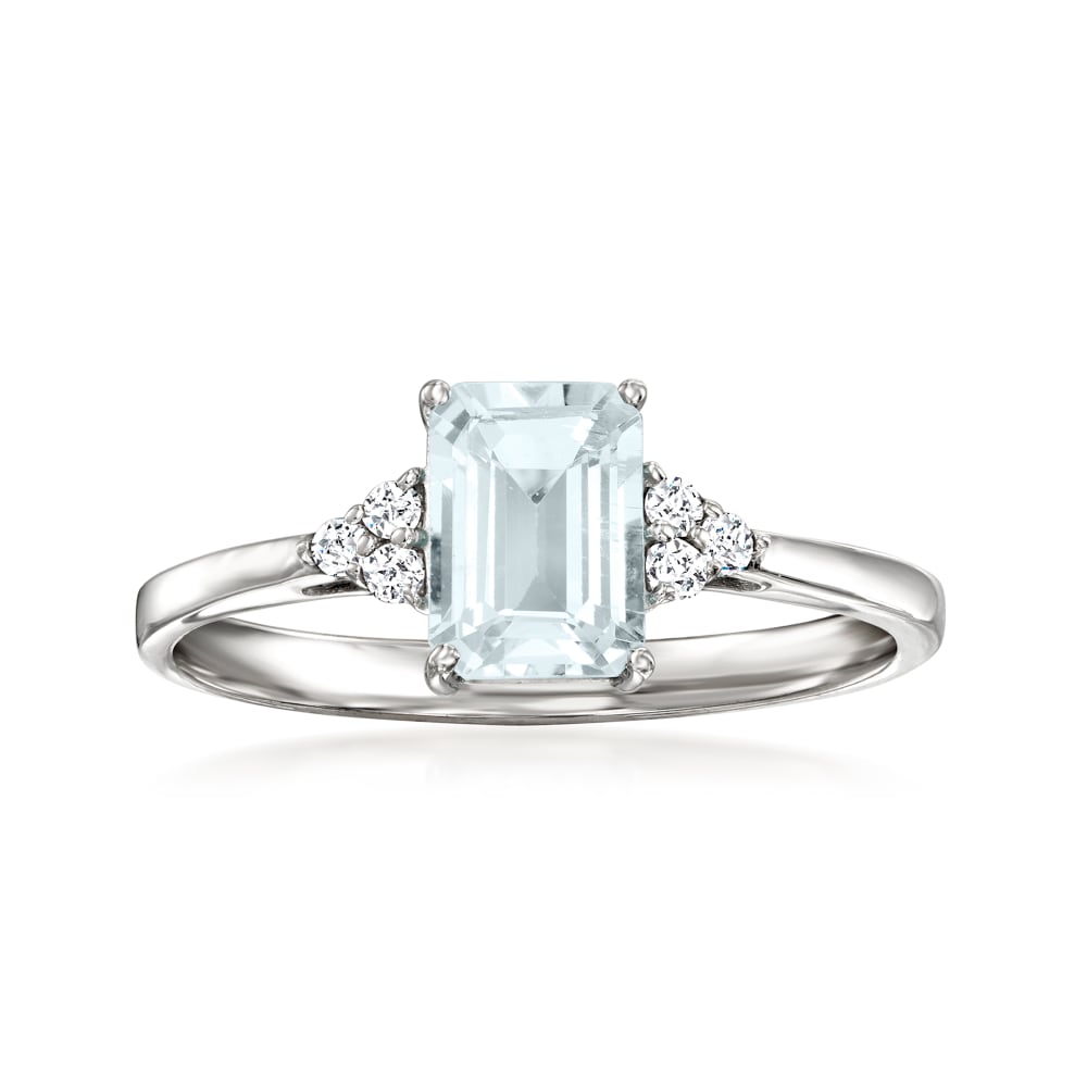 1.00 Carat Aquamarine Ring with Diamond Accents in 14kt White Gold