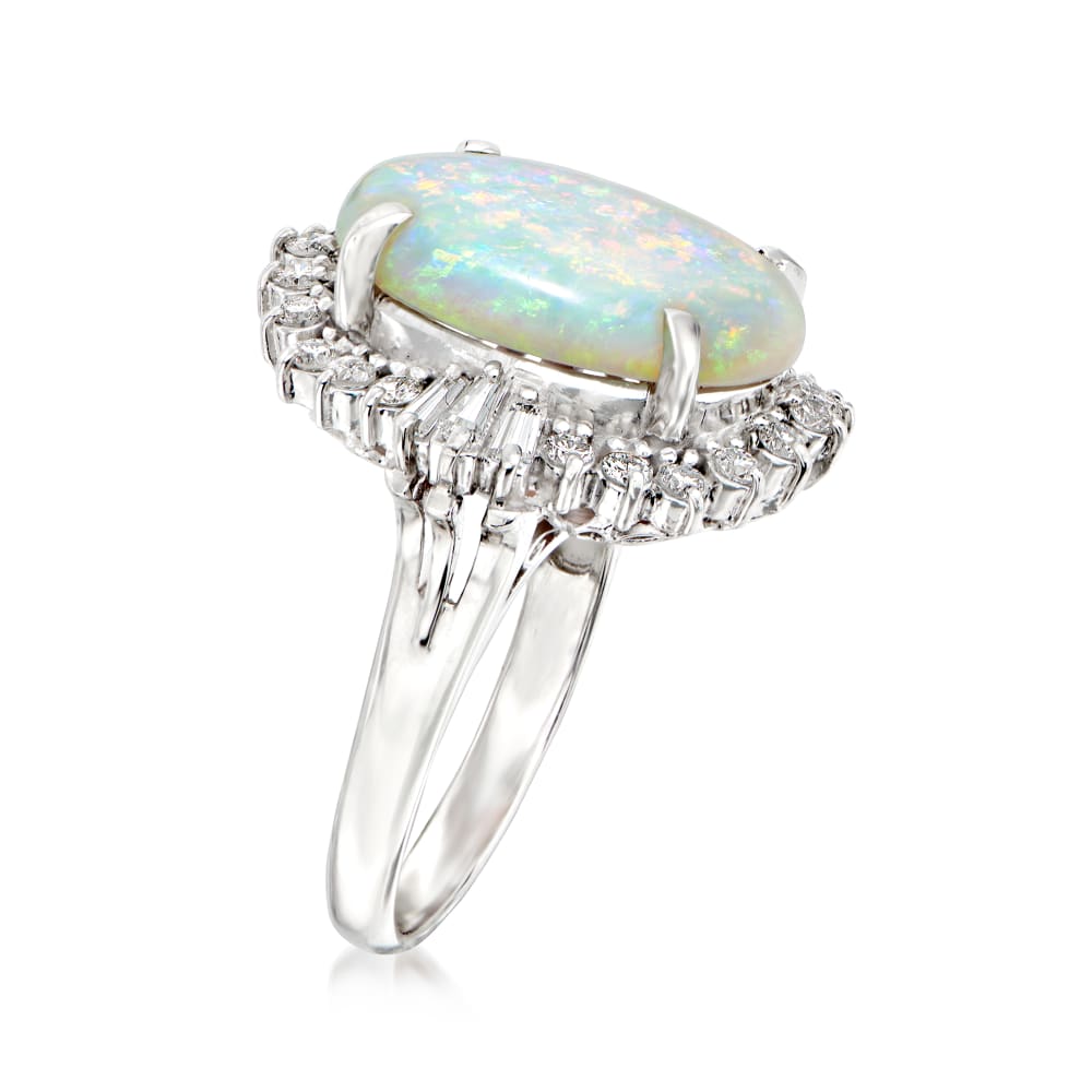C. 1995 Vintage Opal and .55 ct. t.w. Diamond Ring in Platinum. Size 5. ...