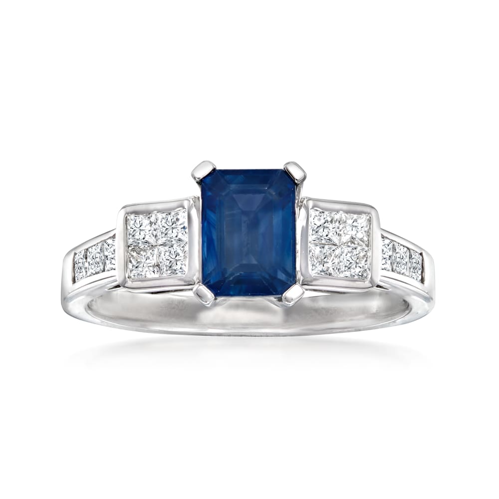 Princess 3ct Blue Sapphire Asscher Cut 18K White Gold Three Stone  Engagement Ring:Jian London:18K Gold Rings