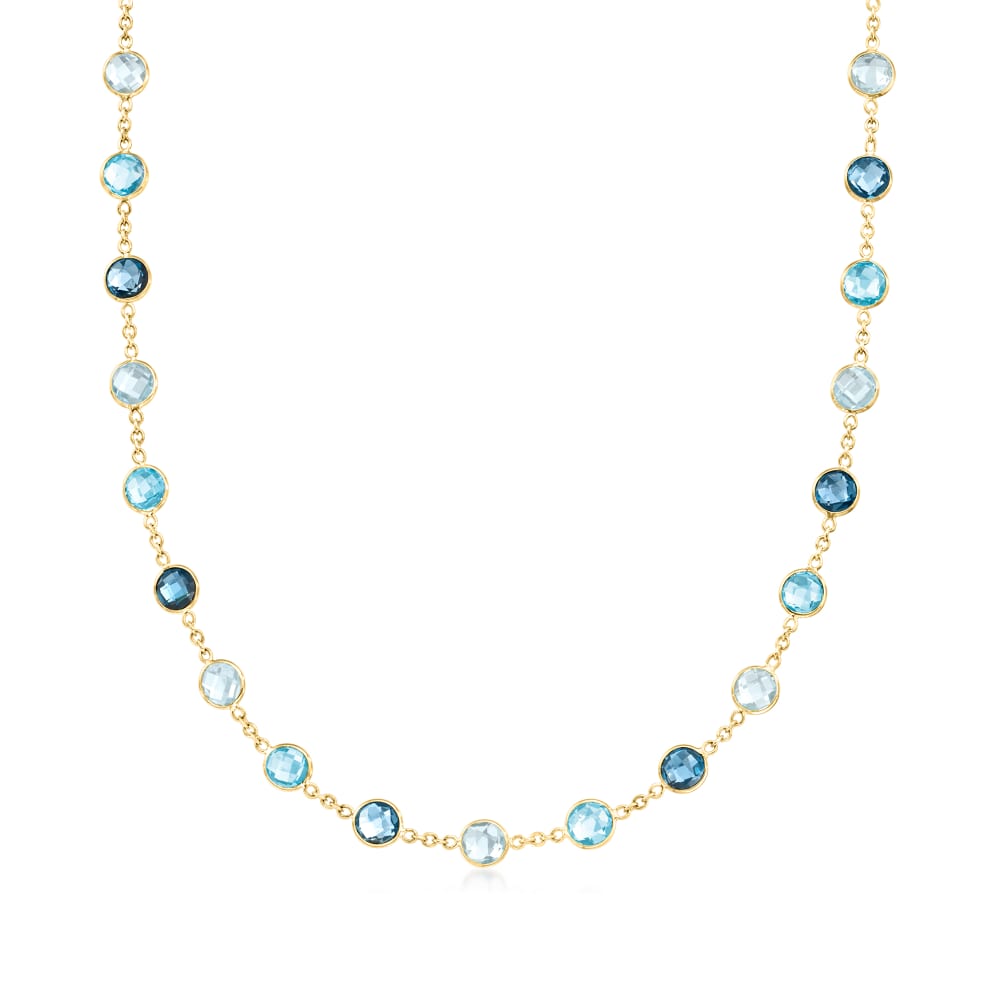 29.00 ct. t.w. Tonal Blue Topaz Station Necklace in 14kt Yellow Gold ...