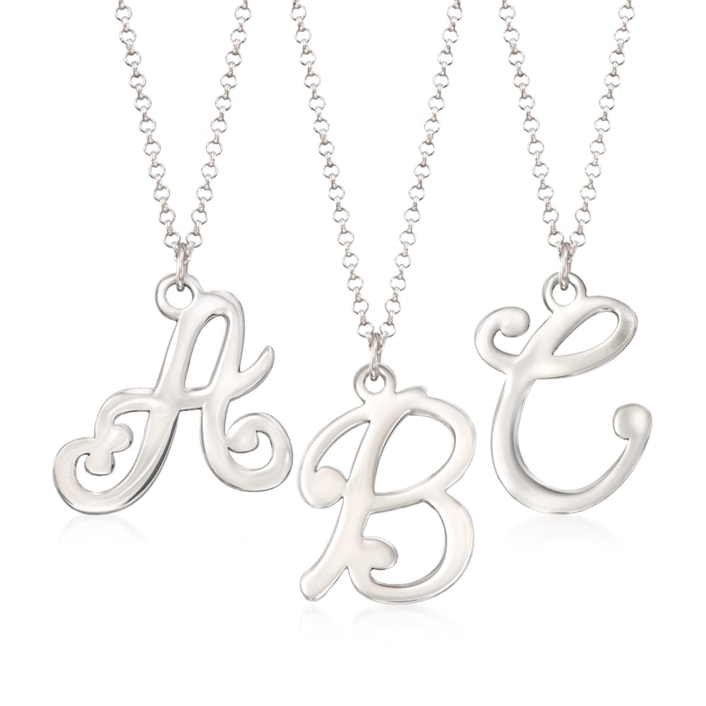 Sterling Silver Script Initial S Pendant Necklace | Letter S Necklace