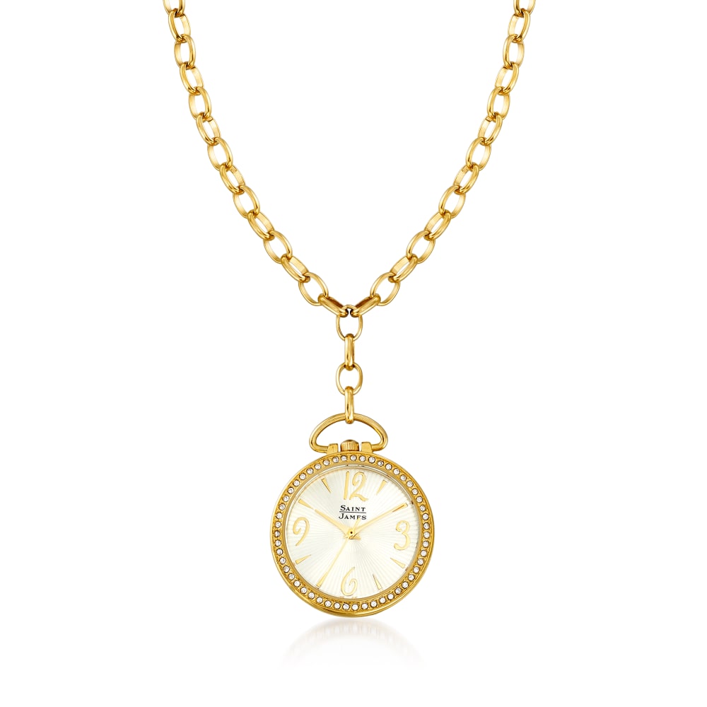 14k Gold Pocket Watch Pendant w Gypsy-Set Diamond Crescent Moon. 2