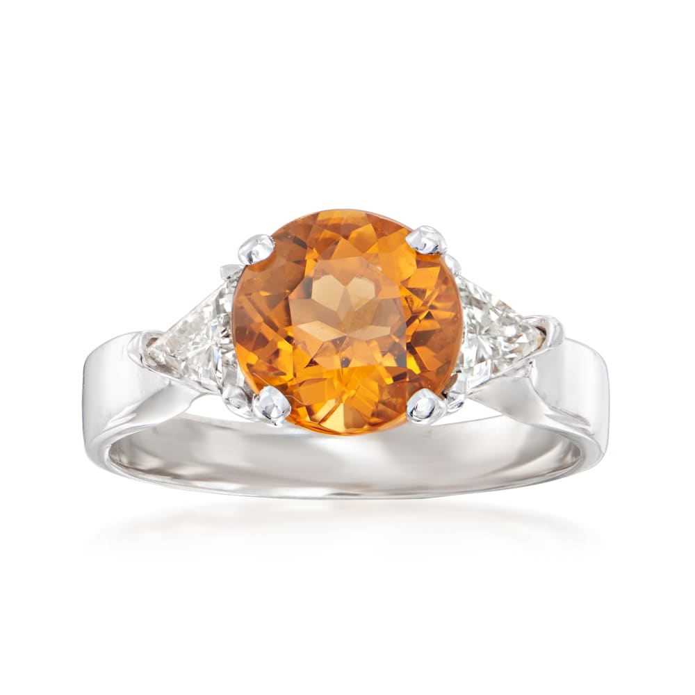 C. 1990 Vintage 1.60 Carat Citrine Ring with .50 ct. t.w. Diamonds in 14kt  White Gold. Size 6