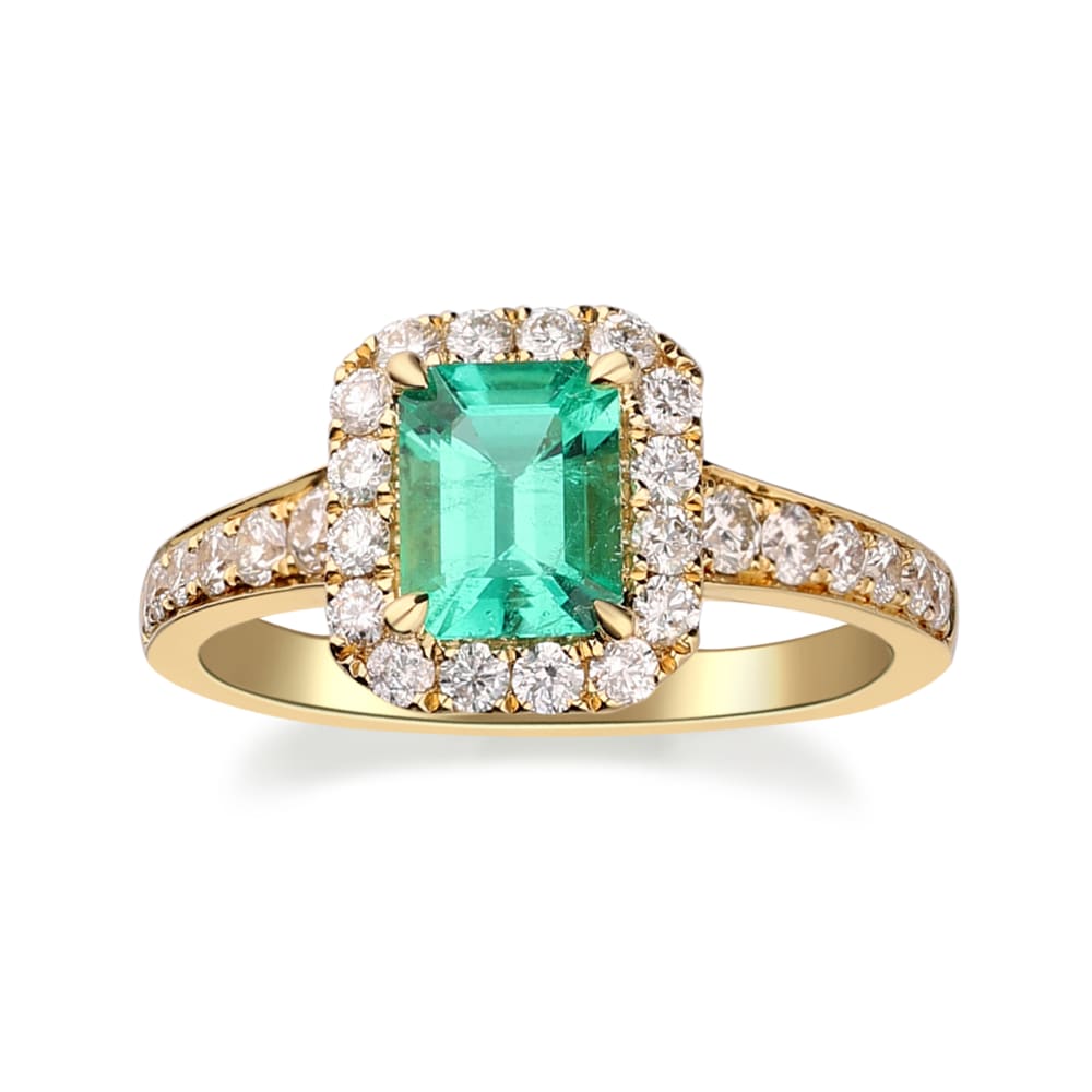 1.00 Carat Emerald Ring with .67 ct. t.w. Diamonds in 18kt Yellow Gold. Size 7