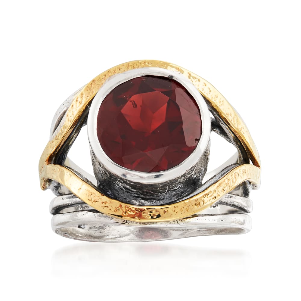 3.50 Carat Garnet Ring in Sterling Silver with 14kt Yellow Gold