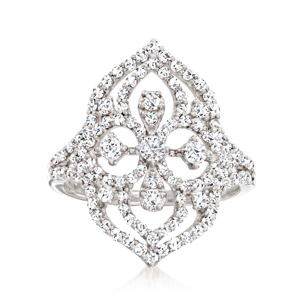 1.00 ct. t.w. Diamond Floral Openwork Ring in Sterling Silver Ross